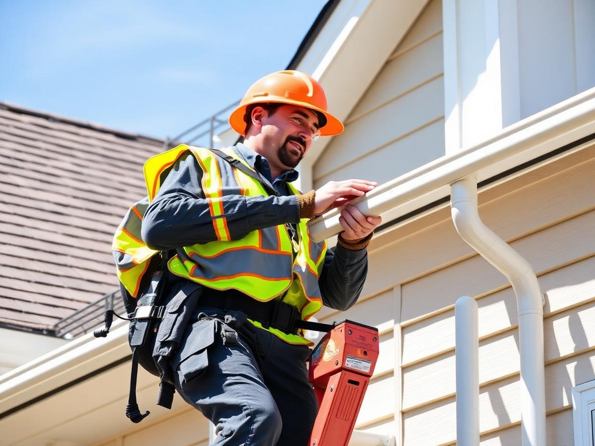 Contractor installing seamless eavestrough